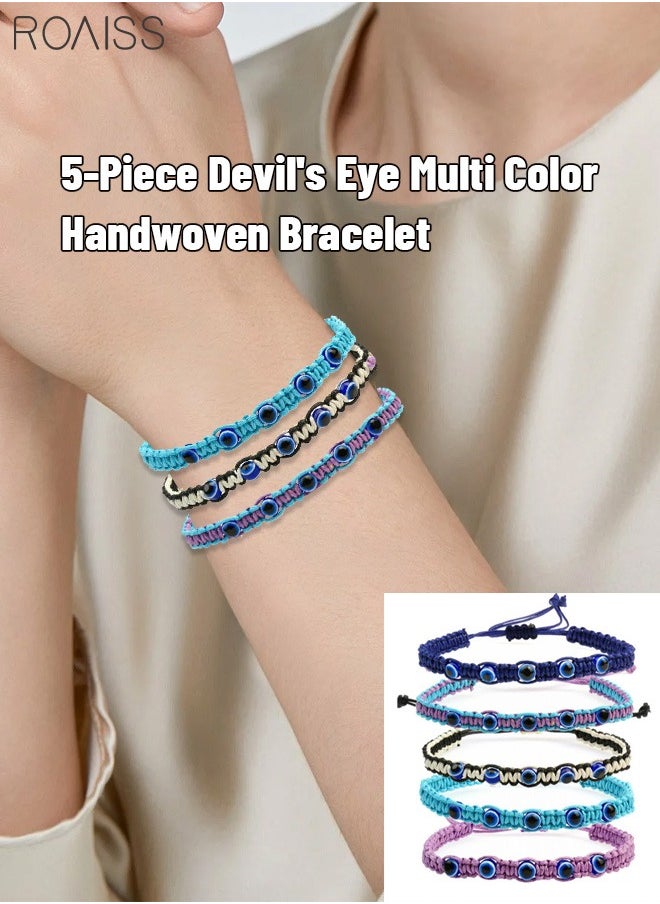 roaiss 5 Pcs Men's and Women's Same Style Woven Bracelet Daily Matching Devil's Eye Contrast Adjustable Bracelet  - Image 1
