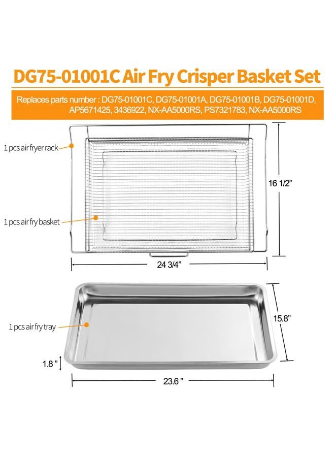 atgestore DG75-01001C Air Fry Basket Set for Samsung Stove Oven Parts, DG75-01001D Air Fry Tray for Samsung Oven Accessories NE63A6511SS NX60A6511SS 304 Stainless Steel Air Fry Crisper Basket and Rack 1 Pack - Image 2
