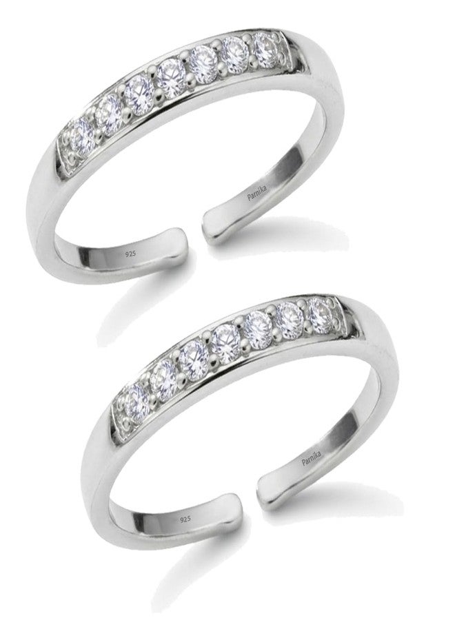 Parnika (Formerly MJ 925 Exotic CZ Silver Toe Rings (Leg Finger Rings) in Pure 92.5 Sterling Silver for Women | Chandi Bichiya | With Certificate of Authenticity | (1 Line White) - Image 1