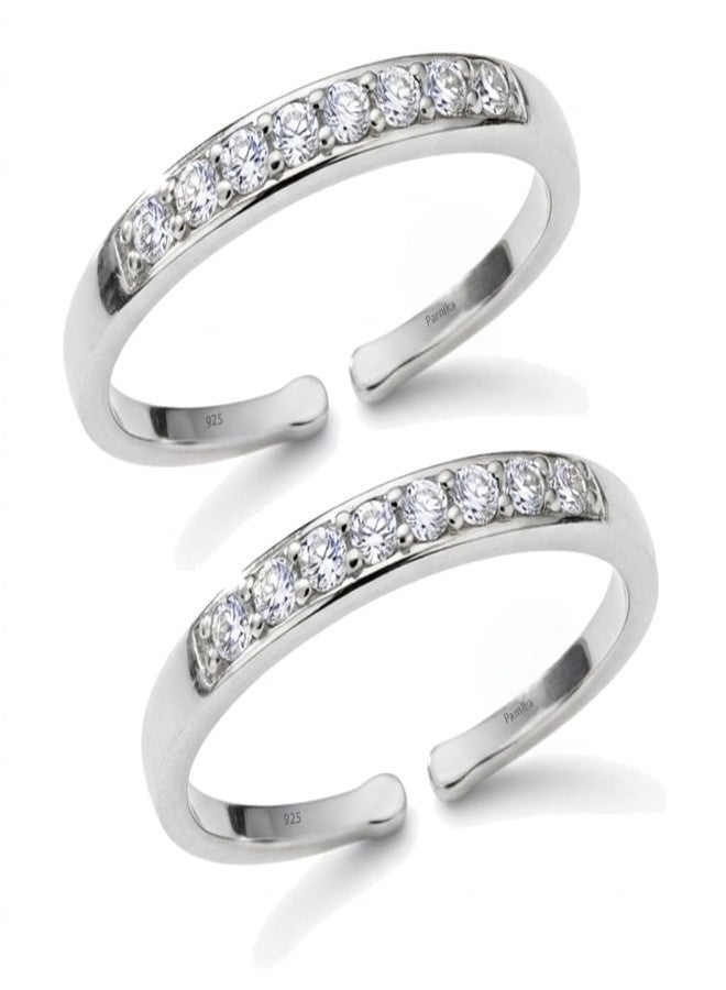 Parnika (Formerly MJ 925 Exotic CZ Silver Toe Rings (Leg Finger Rings) in Pure 92.5 Sterling Silver for Women | Chandi Bichiya | With Certificate of Authenticity | (1 Line White) - Image 5