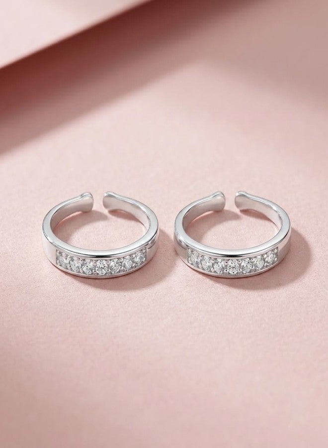 Parnika (Formerly MJ 925 Exotic CZ Silver Toe Rings (Leg Finger Rings) in Pure 92.5 Sterling Silver for Women | Chandi Bichiya | With Certificate of Authenticity | (1 Line White) - Image 4