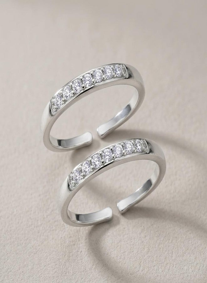 Parnika (Formerly MJ 925 Exotic CZ Silver Toe Rings (Leg Finger Rings) in Pure 92.5 Sterling Silver for Women | Chandi Bichiya | With Certificate of Authenticity | (1 Line White) - Image 3