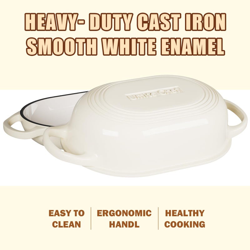 Umite Chef Enameled Cast Iron Dutch Oven for Bread Baking - incl. Sourdough Bread-Baking Supplies like Banneton Bread-Proofing Basket - 5QT Loaf Cast Iron Bread Oven Pan& Meatloaf Pan with Lid, Sour Sough Tools, Lame (Cream Whiteï¼‰ - Image 3