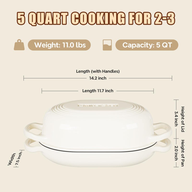 Umite Chef Enameled Cast Iron Dutch Oven for Bread Baking - incl. Sourdough Bread-Baking Supplies like Banneton Bread-Proofing Basket - 5QT Loaf Cast Iron Bread Oven Pan& Meatloaf Pan with Lid, Sour Sough Tools, Lame (Cream Whiteï¼‰ - Image 2