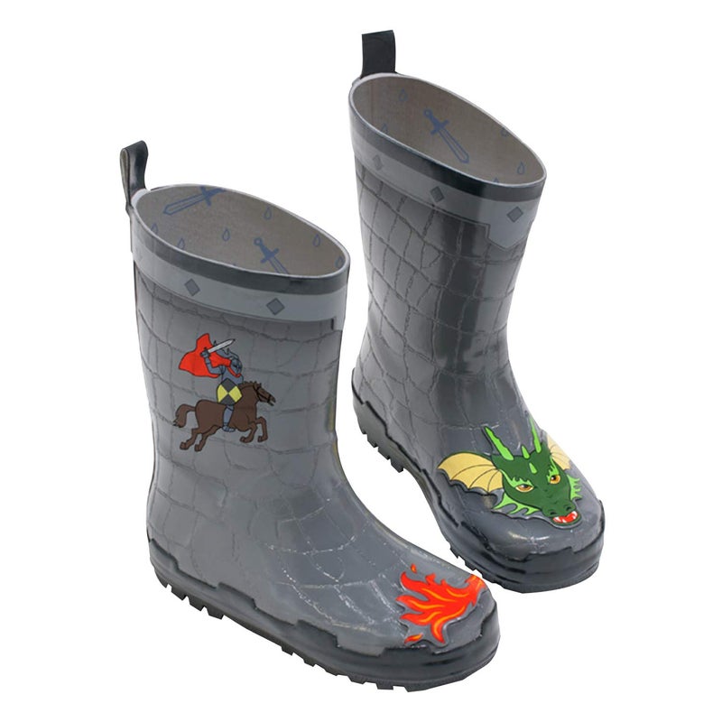 Kidorable Dragon Knight Grey Natural Rubber Rain Boots with A Pull On Heel Tab (Little Kid) 12 M US - Image 4