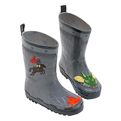 Kidorable Dragon Knight Grey Natural Rubber Rain Boots with A Pull On Heel Tab (Little Kid) 12 M US - Image 1