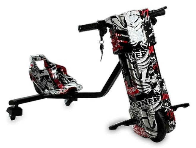 GOLD MANTIS 36V Kids Electric Drift Scooter – 3-Wheel Rechargeable Ride-On Trike with LED Lights, 360° Spin & Drifting, Powerful Motor – Graffiti Black & Red Design for Outdoor Fun - Image 1