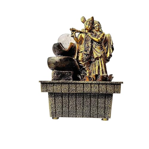 GTC ® Beautiful Krishna and Radha Home Indoor Fountain Show Piece for Home Decorative Home Gifts for Drawing Room Waterfall Decorative Item with Crystal Ball and Mini Water Pump Polystone (1729) - Image 4
