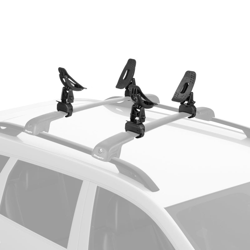 BougeRV Kayak Roof Rack Saddles Crab Roof Mounting Kit Fits Most Car SUV Truck Cross Bars Carrier Kayak Paddle Board Surfboard with Tie Down Straps Ratchet Strap150LBS Load Capacity2 Pairs