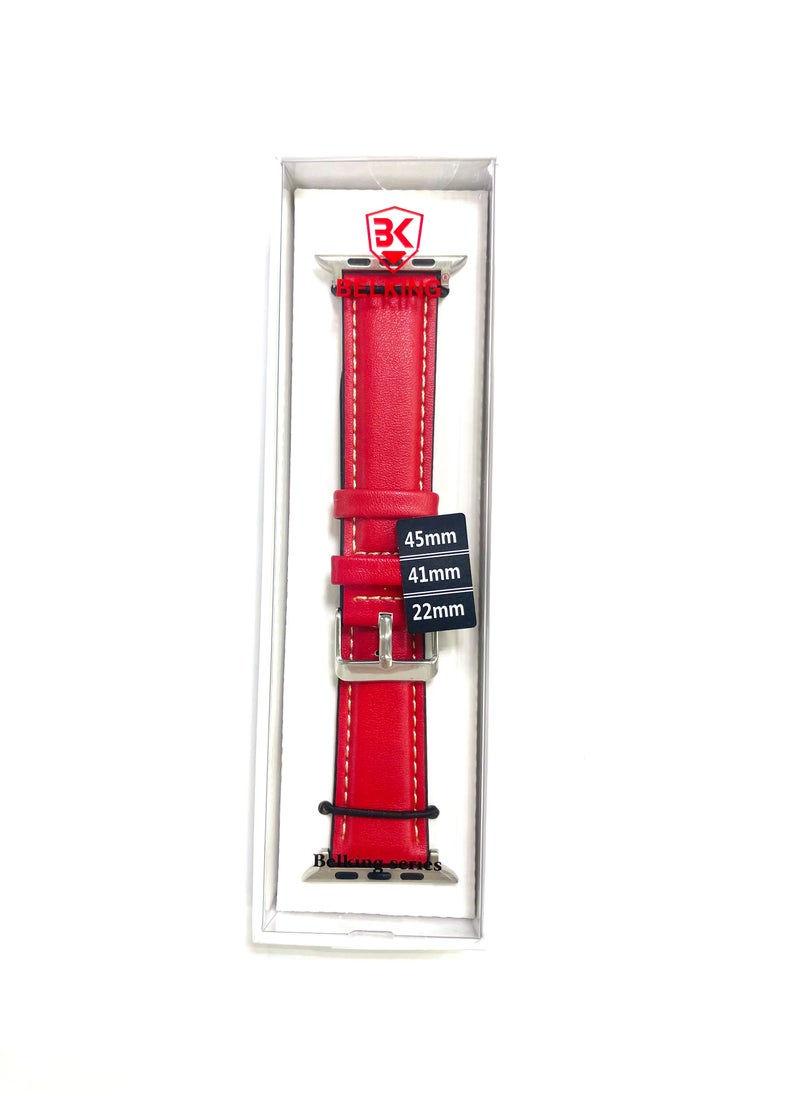 Belking - Apple Watchband Leather 41mm / 45mm Apple Watch Strap For Apple Watch Series 7 / 6 / SE / 5 / 4  Red - Image 1