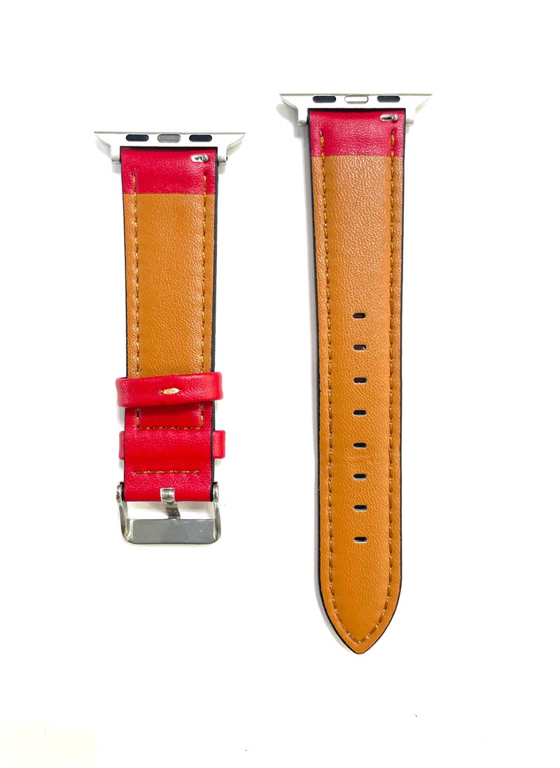Belking - Apple Watchband Leather 41mm / 45mm Apple Watch Strap For Apple Watch Series 7 / 6 / SE / 5 / 4  Red - Image 1