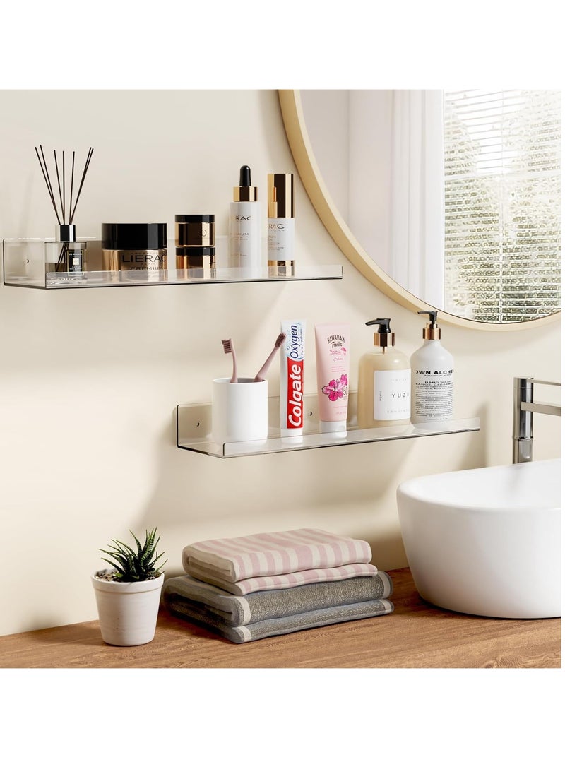 JOGAMS 2Pcs Clear Acrylic Shelf 15 Inch Invisible Floating Wall Ledge Bookshelf Book Display Shelves Wall Mounted Bathroom Kitchen Wall Ledge Shelf for Decoration and Organizer  - Image 2