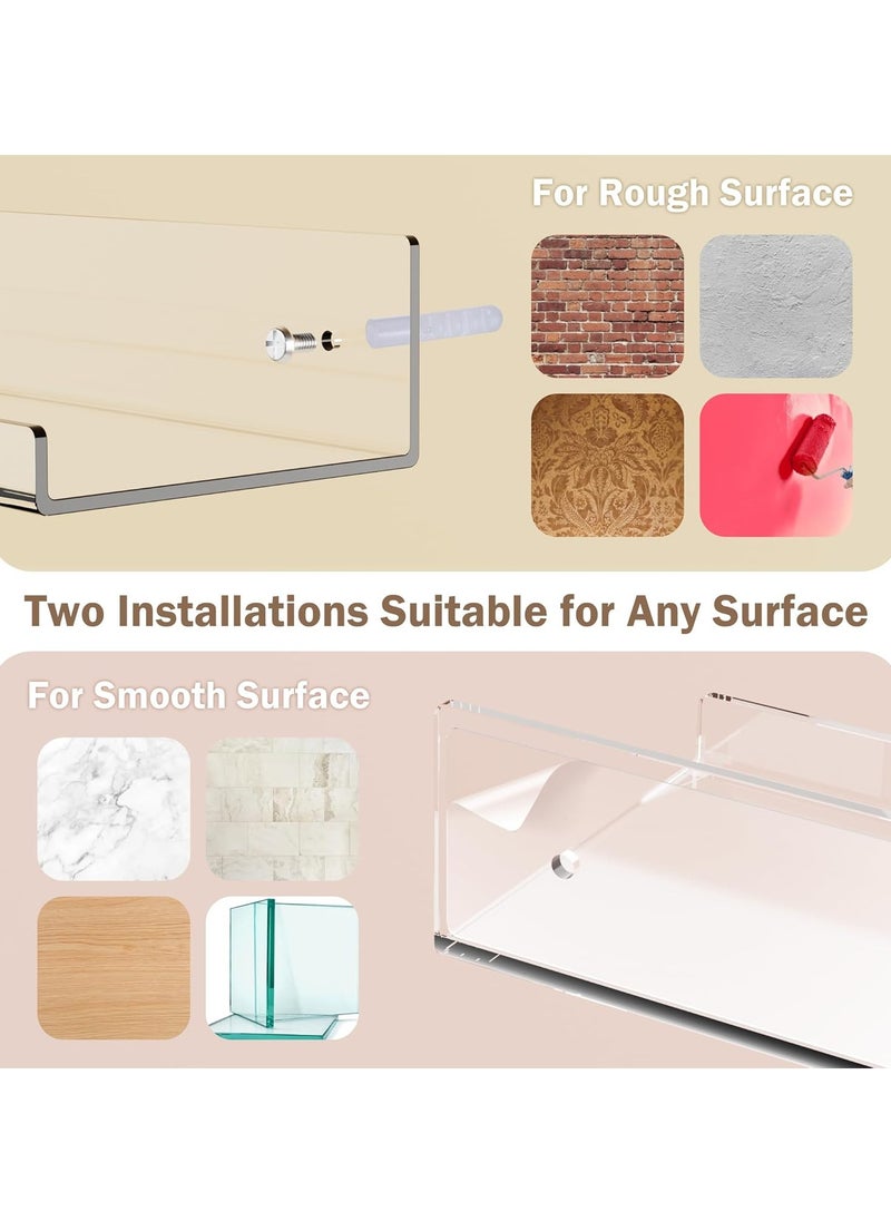 JOGAMS 2Pcs Clear Acrylic Shelf 15 Inch Invisible Floating Wall Ledge Bookshelf Book Display Shelves Wall Mounted Bathroom Kitchen Wall Ledge Shelf for Decoration and Organizer  - Image 5