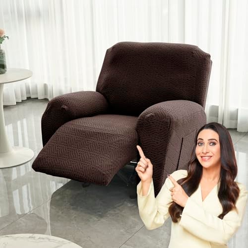 HOKIPO Premium 170gsm, Jacquard 1 Seater Recliner Chair Cover, Brown (AR-5360-BR) - Image 1
