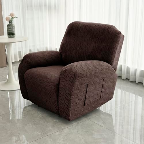 HOKIPO Premium 170gsm, Jacquard 1 Seater Recliner Chair Cover, Brown (AR-5360-BR) - Image 5