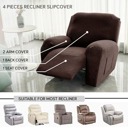 HOKIPO Premium 170gsm, Jacquard 1 Seater Recliner Chair Cover, Brown (AR-5360-BR) - Image 2