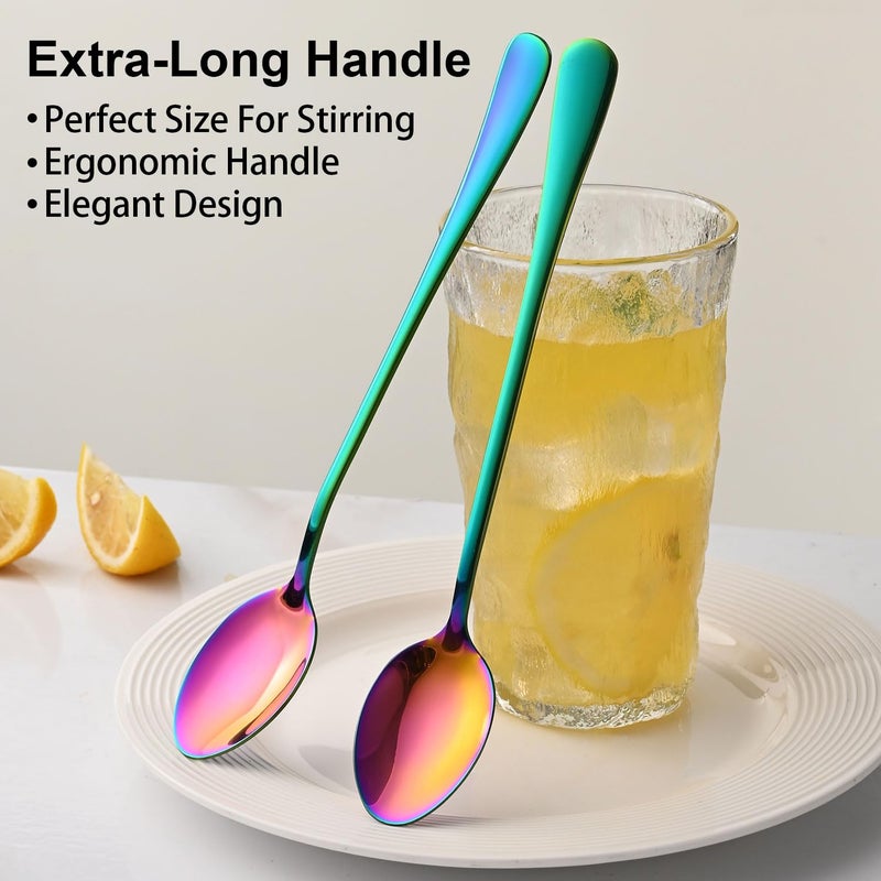 Dehov 7.5 Inches Rainbow Stainless Steel Ice Tea Spoon,Set Of 8 Long Handle Coffee Stirring Spoons,Multicolored Sundae Spoons,Colorful Cocktail Mixing Spoon - Image 4