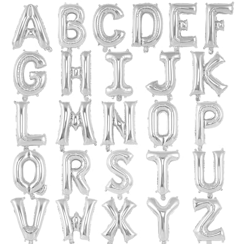 YOTHORN 26 Pcs Silver Letter Balloons16 Inch Foil Alphabet Letter BalloonsLetter AZ Balloon Banner Custom Phrase Balloon for Birthday Party Wedding Anniversary Decoration Silver 26pcs - Image 1