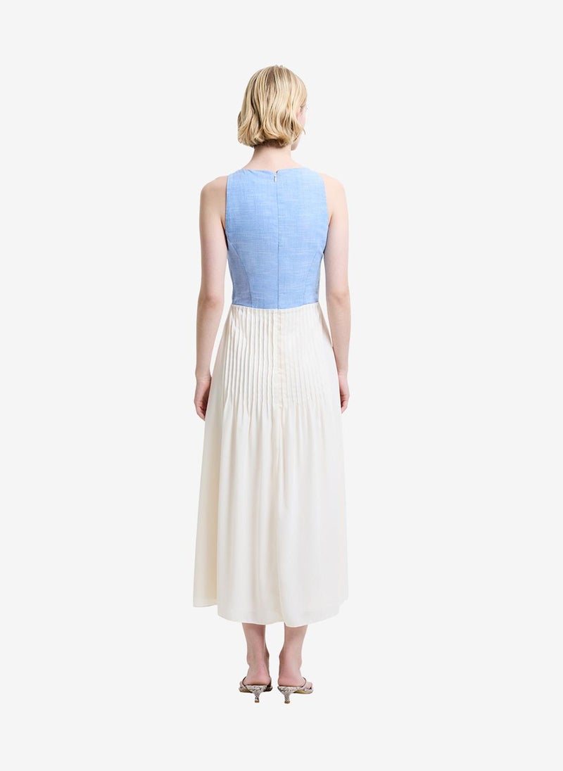 French Connection Women's Mid Wash/Porcelain Colby Chambray Lace Mix Dress - Image 4