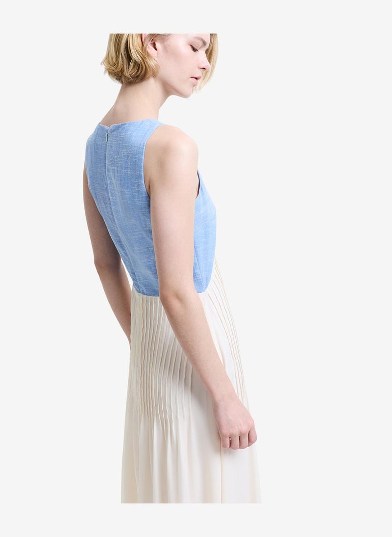 French Connection Women's Mid Wash/Porcelain Colby Chambray Lace Mix Dress - Image 5