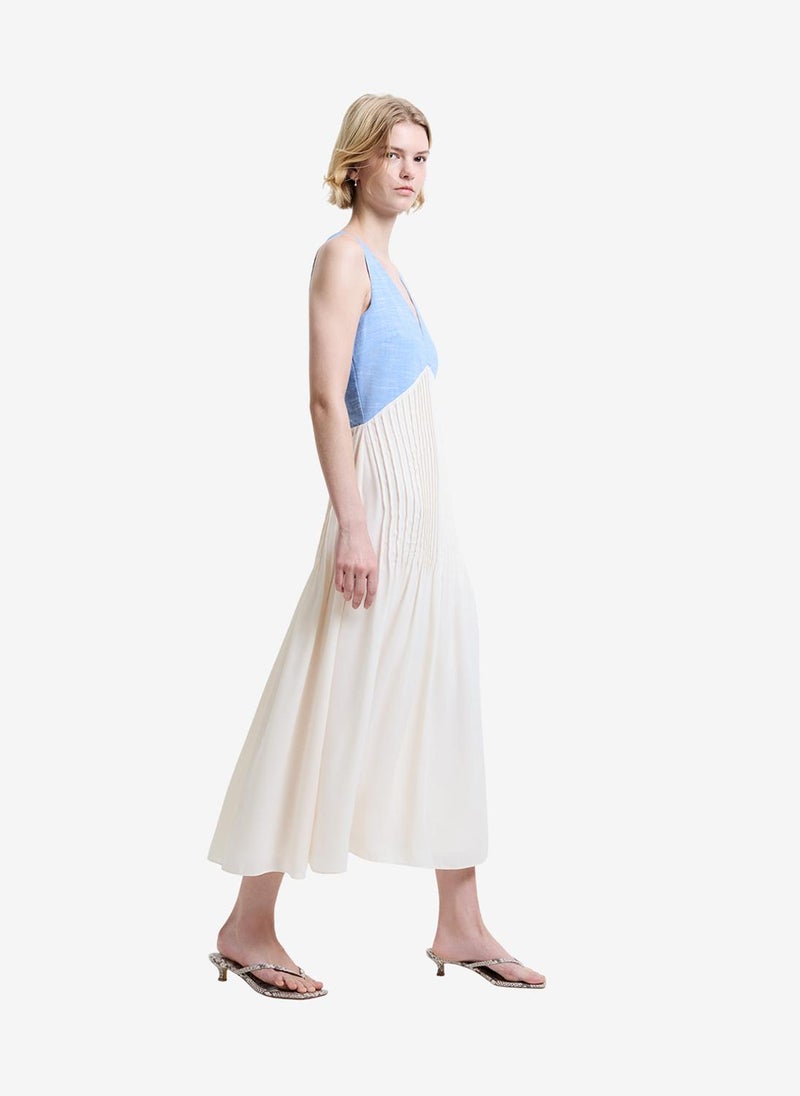 French Connection Women's Mid Wash/Porcelain Colby Chambray Lace Mix Dress - Image 3