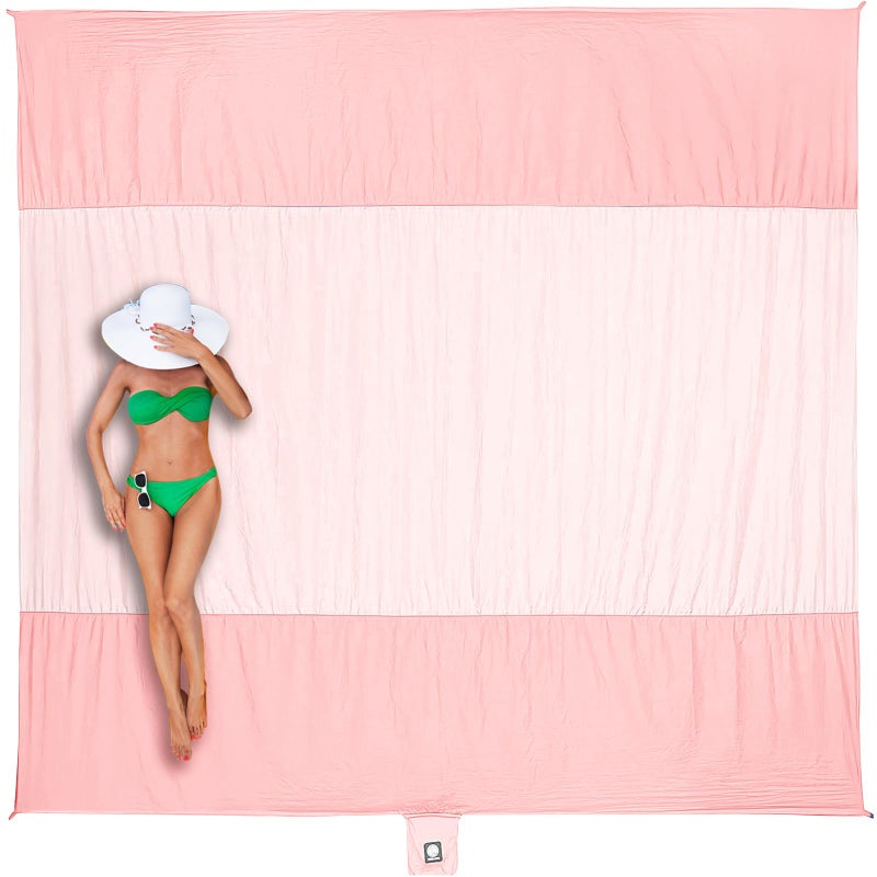 WEKAPO Beach Blanket Sandproof Waterproof, Extra Large Beach Mat, Oversized & Compact Sand Free, Quick Drying Beach Essentials for Vacation, Cruise, Picnic & Camping with Stakes (Pink, 9x7 FT) - Image 1