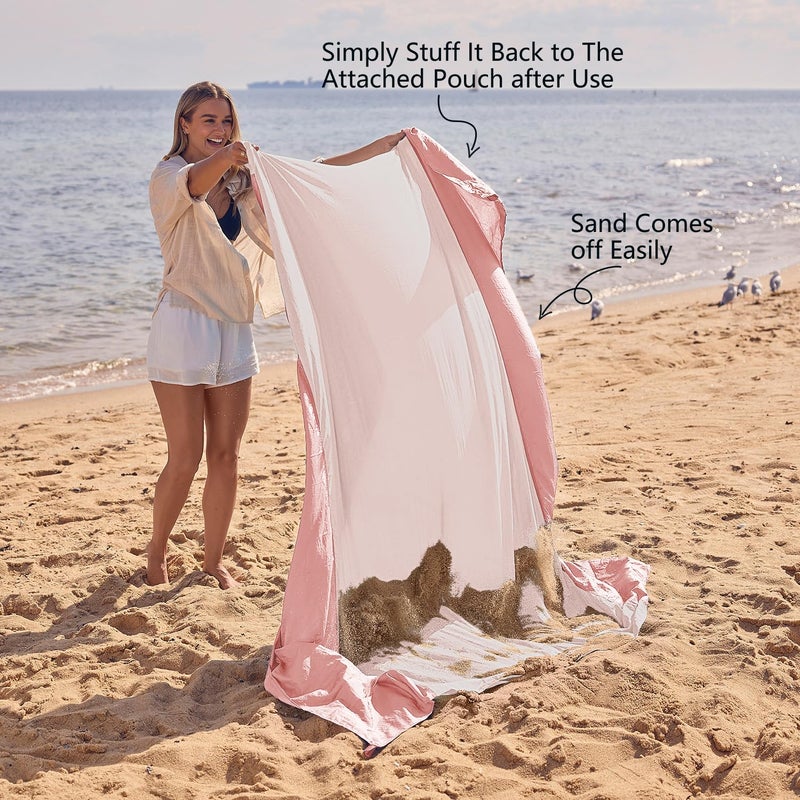 WEKAPO Beach Blanket Sandproof Waterproof, Extra Large Beach Mat, Oversized & Compact Sand Free, Quick Drying Beach Essentials for Vacation, Cruise, Picnic & Camping with Stakes (Pink, 9x7 FT) - Image 5