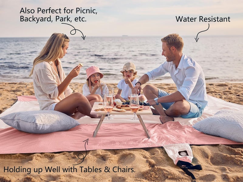 WEKAPO Beach Blanket Sandproof Waterproof, Extra Large Beach Mat, Oversized & Compact Sand Free, Quick Drying Beach Essentials for Vacation, Cruise, Picnic & Camping with Stakes (Pink, 9x7 FT) - Image 4