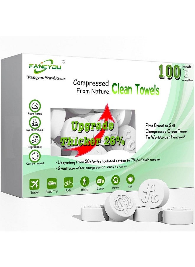 fancyou Compressed Towel Tabletsdisposable Face Compressed Towelsthicken Cotton Facial Tissuesdaily Clean Clothbiodegradable Towelwith Travel Wipes Case For Home/Camping/Outdoor(100 Count) - Image 1