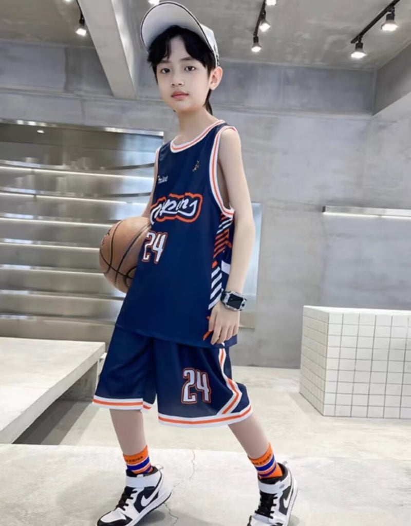 Generic Childrens Basketball Suit suit Boy Kobe No. 24 Lakers Jersey Summer Girls Elementary School Students Training Sports Suit Upper Cyan