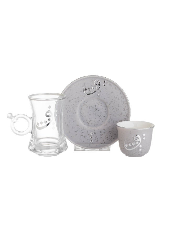 Dania Luxury 18-piece silver-engraved dinnerware set (tea cups + coffee cups + tea saucers) - Image 2