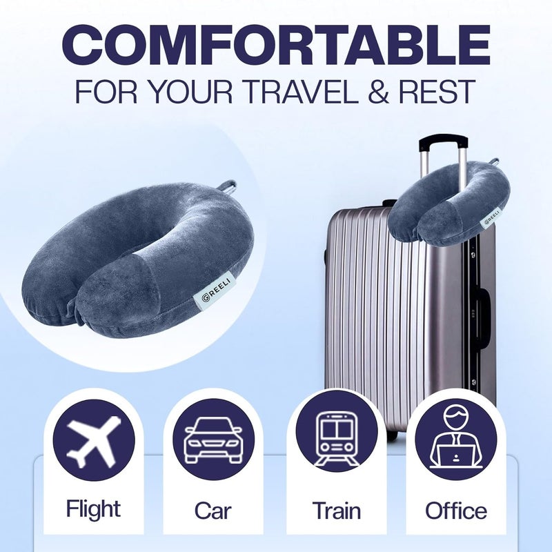 GREELI Cotton Blend Neck Pillow for Travelling Luxurious Airplane Travel Pillow Head Rest Neck Holder Pillow Combo with Premium Eye Mask & 5 Years Warranty, Grey - Image 4