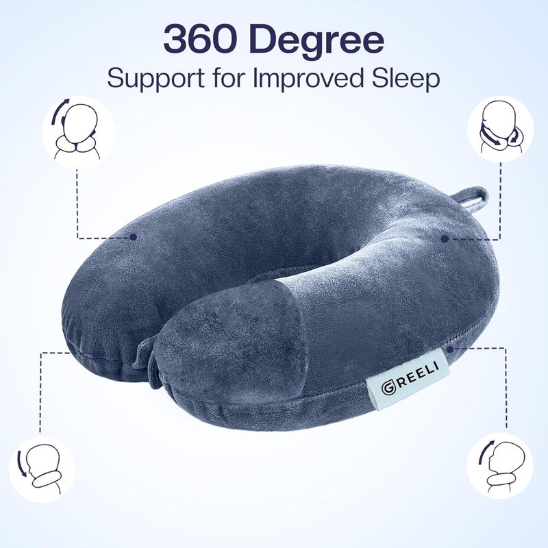 GREELI Cotton Blend Neck Pillow for Travelling Luxurious Airplane Travel Pillow Head Rest Neck Holder Pillow Combo with Premium Eye Mask & 5 Years Warranty, Grey - Image 2