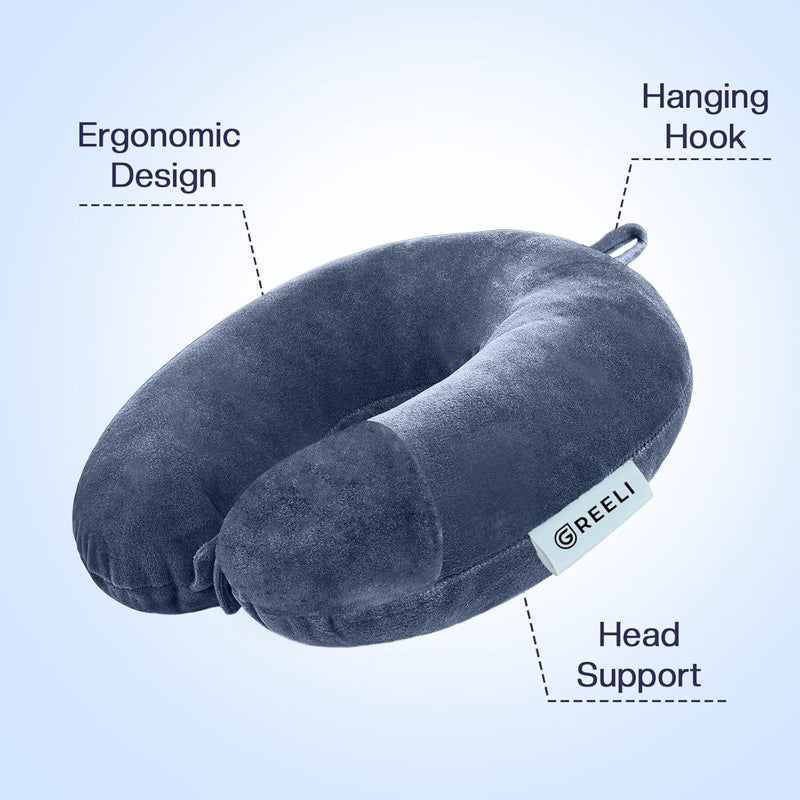 GREELI Cotton Blend Neck Pillow for Travelling Luxurious Airplane Travel Pillow Head Rest Neck Holder Pillow Combo with Premium Eye Mask & 5 Years Warranty, Grey - Image 3