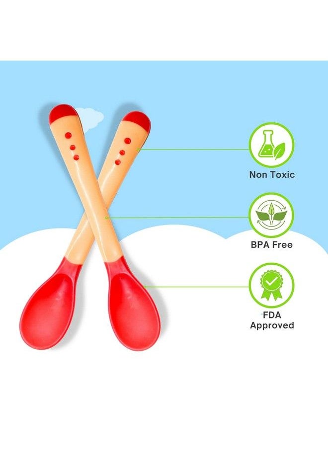 The Little Lookers Silicone Tip Heat Sensitive Baby Feeding Silicone Spoons Set ; Temperature Sensing Color Changing Spoons ; Non Toxic & Bpa Free (Red Pack Of 4)  - Image 3
