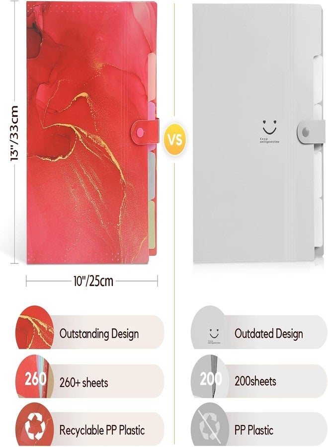 Corslet Expanding File Folder, Aesthetic Folders for School, Accordion File Organizer, Aesthetic Folder with Labels,5 Pockets Important Document Folders for School Office Home Marble Red - Image 3