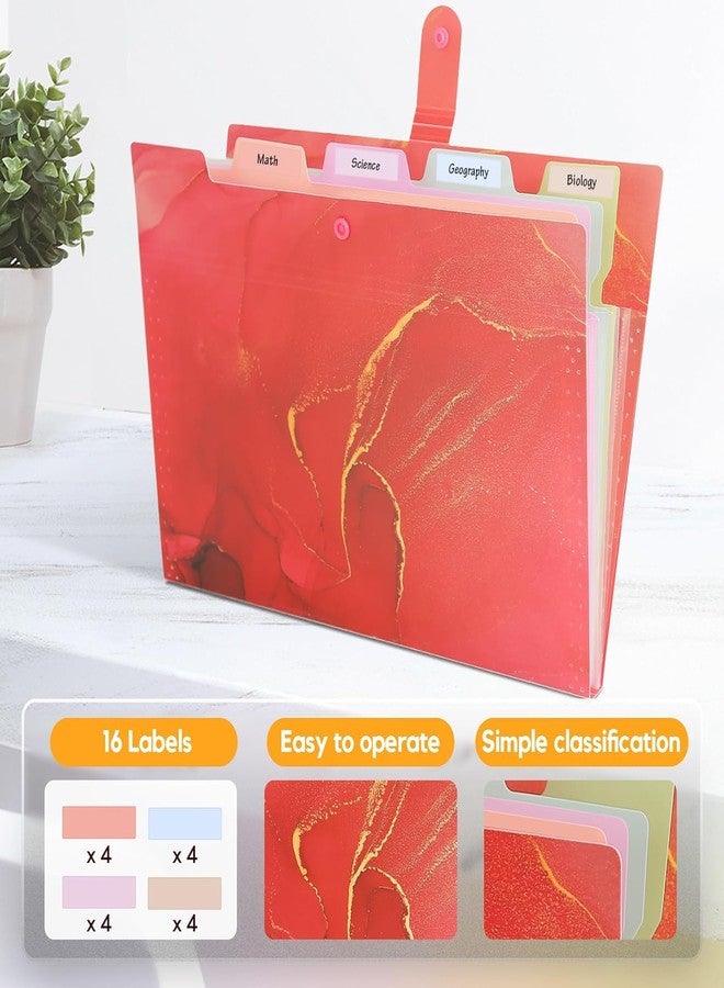 Corslet Expanding File Folder, Aesthetic Folders for School, Accordion File Organizer, Aesthetic Folder with Labels,5 Pockets Important Document Folders for School Office Home Marble Red - Image 2