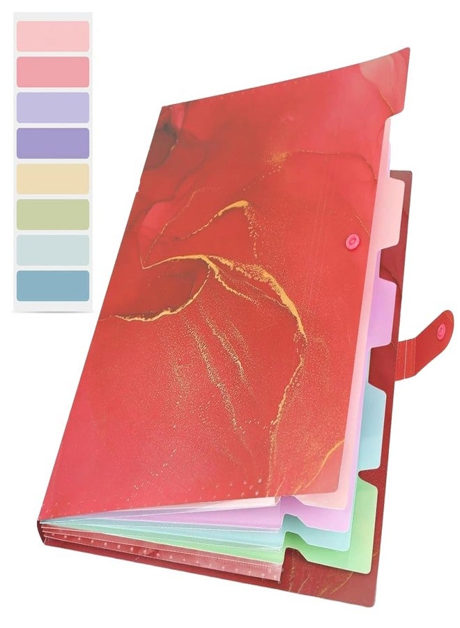 Corslet Expanding File Folder, Aesthetic Folders for School, Accordion File Organizer, Aesthetic Folder with Labels,5 Pockets Important Document Folders for School Office Home Marble Red - Image 1