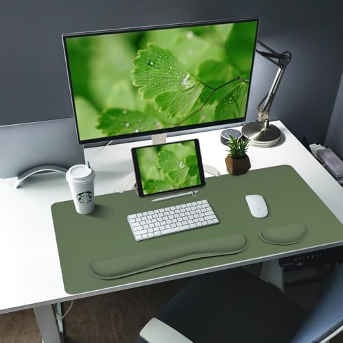 Bloss Keyboard Wrist Rest Mouse Wrist Rest Leather Desk Mat NonSlip Desk Mat Protector for Office Home315157 InchesOlive Green - Image 3