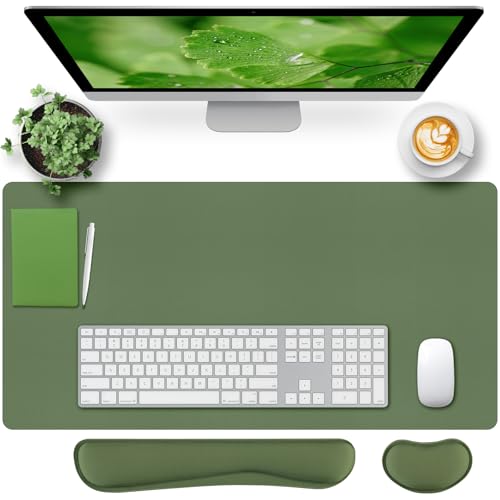 Bloss Keyboard Wrist Rest Mouse Wrist Rest Leather Desk Mat NonSlip Desk Mat Protector for Office Home315157 InchesOlive Green - Image 1