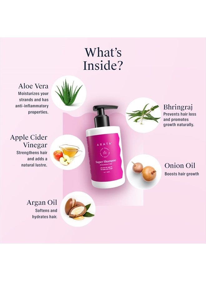 ARATA Regenerating 5-in-1 Super Shampoo | Ayurvedic Onion Oil, Bhringraj, Apple Cider Vinegar, Argan Oil | Reduces Hair Fall & Thinning With Aging | For Women & Men - 10 Fl Oz - Image 5