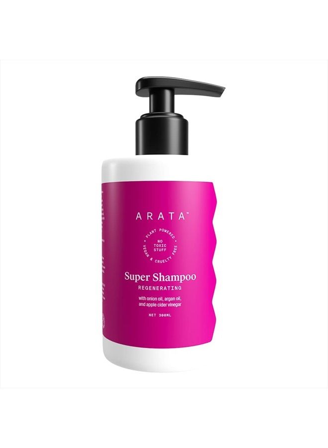 ARATA Regenerating 5-in-1 Super Shampoo | Ayurvedic Onion Oil, Bhringraj, Apple Cider Vinegar, Argan Oil | Reduces Hair Fall & Thinning With Aging | For Women & Men - 10 Fl Oz - Image 1