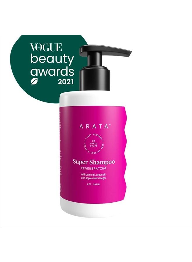 ARATA Regenerating 5-in-1 Super Shampoo | Ayurvedic Onion Oil, Bhringraj, Apple Cider Vinegar, Argan Oil | Reduces Hair Fall & Thinning With Aging | For Women & Men - 10 Fl Oz - Image 2