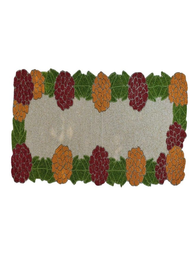 FliHaut Premium Handcrafted Beautiful Beaded Table Runner (12 x 35 x 0.25 inches) (Cream with Yellow & Maroon Flower Rect.Runner) - Image 1