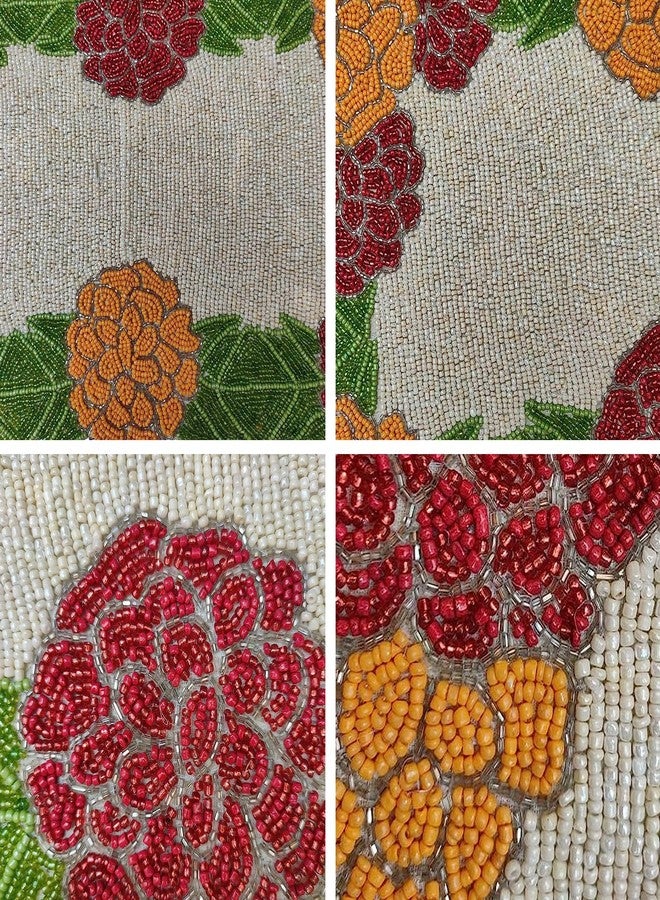 FliHaut Premium Handcrafted Beautiful Beaded Table Runner (12 x 35 x 0.25 inches) (Cream with Yellow & Maroon Flower Rect.Runner) - Image 4