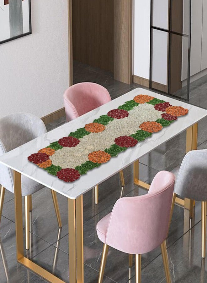 FliHaut Premium Handcrafted Beautiful Beaded Table Runner (12 x 35 x 0.25 inches) (Cream with Yellow & Maroon Flower Rect.Runner) - Image 3