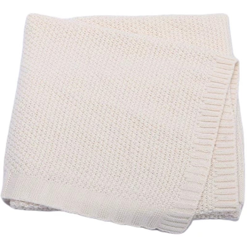 Kids Solid Knit Blanket Soft Nursery Nap Wrap Beige White 