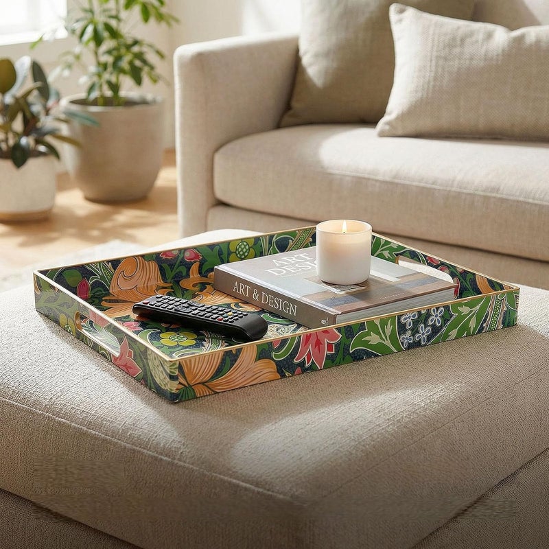 Simmer Stone Rectangular Decorative Plastic Tray with Handles, Modern Vanity Serving Tray for Ottoman, Coffee Table, Kitchen and Bathroom, 40 x 30 cm (Morris Green) - Image 3