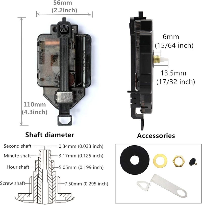 TIKROUND Original Youngtown 12888 Pendulum Clock Movement with 3 Sets of Hands 13.5mm (17/32 inch) Shaft Length 5.5mm (7/32 inch) Thread Length. - Image 2