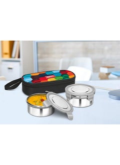 Milton MILTON Fresh Meal Click Lunch Box with Insulated Fabric Jacket, 2 Containers with Clip Lock Lid (2 Stainless Steel 320 ml Each), Leak-Proof Tiffin for Office, College, Rainbow  - Image 3